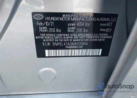 2021 Hyundai Sonata Sel z USA, uszkodzony, nr VIN 5NPEL4JA3MH120816